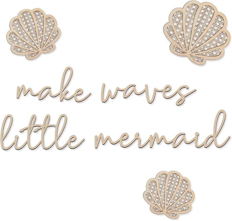 Aimery Store Make Waves Little Mermaid Wall Decor, Artistic Mermaid Room Decor for Girls, Wooden Nursery Wall Decorations, Elegant Shells and Boho Wall Art for Girl Bedroom, Living Room - Image 1